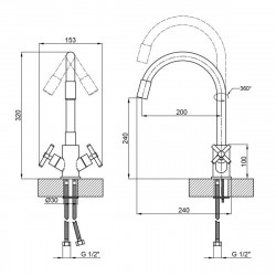 Смеситель Wind для кухни U рефлекторний Black 13R-BFS, Black керамическая букса Lidz, фото 5