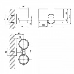 Склянка з тримачем Lidz Oreo 0402 подвійний настінний (матове скло) LDORE0402CRM22164 Chrome, фото 5
