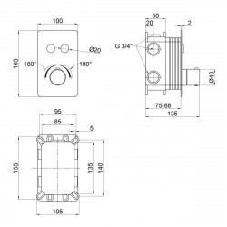 Змішувач для душу Votice, Matt Black термостатичний прихованого монтажу на два споживачі QTVOT6442T105NKB Qtap, фото 6
