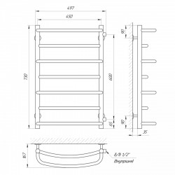 Полотенцесушитель Євромикс П7 450х700 Б/В 1/2 МЦ 600, фото 5