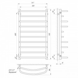 Полотенцесушитель Євромикс П10 500х900 б/в 1/2 мц 800, фото 4