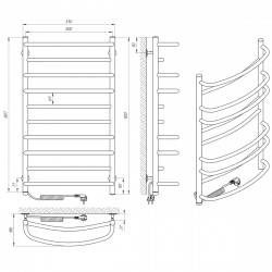 Полотенцесушитель Євромикс П10 500х900 Электро ЛЕВОЕ ПОДКЛЮЧЕНИЕ, фото 6