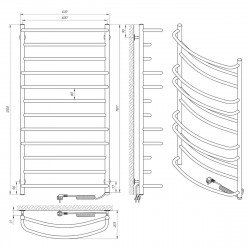 Полотенцесушитель Євромикс П12 600х1200 Электро ПРАВОЕ ПОДКЛЮЧЕНИЕ, фото 4