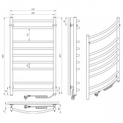 Полотенцесушитель Класик П9 500х900 ЭЛЕКТРО ПРАВОЕ ПОДКЛЮЧЕНИЕ, фото 4