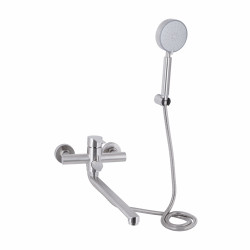 Змішувач для ванни Brinex Pure 005 з довгим поворотним виливом (з душовим гарнітуром) Nickel BRIPUR005NKL, фото 2