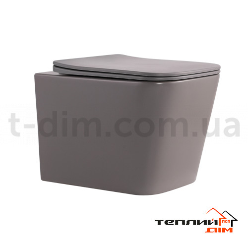 Унітаз підвісний Tern Ultra Quiet 490×365×325 мм, Stone Grey, з сидінням Slim Duroplast / Soft-close / Quick Release QT17332303ASSG Qtap фото 1