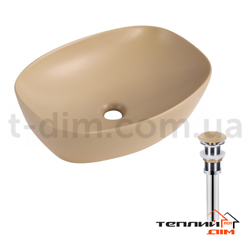 Раковина накладна Qtap Robin 500х380х140 мм, Beige, прямокутна, з донним клапаном QT04116302SB фото 1