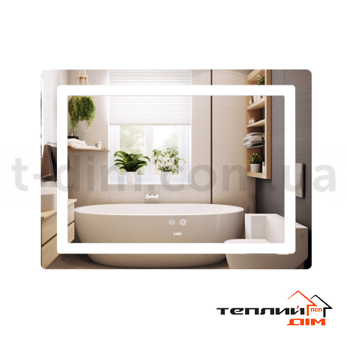 Дзеркало Lidz Kubis (KU2) 900х700 з LED-підсвічуванням Touch, з антизапотіванням, з димером, рег. яскравості LD78LF90448452 фото 1