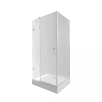 Набір: Душова кабіна Capricorn квадратна, розпашна, 2020x1000x1000, Chrome, скло прозоре CalcLess CRM1011SC6 + піддон низький Tern з сифоном 301112 Qtap, фото