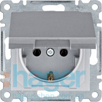 Розетка с з/к с крышкой Lumina, серебряная, 16А/230В, фото