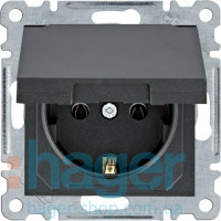 Розетка с з/к с крышкой Lumina, черная, 16А/230В, фото