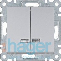 Выключатель с подсвечиванием 2-клавишный Lumina, серебряный, 10АХ/230В, фото