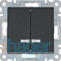 Выключатель с подсвечиванием 2-клавишный Lumina, черный, 10АХ/230В, фото