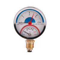 Термоманометр діам. 80 мм. латун. нижнє підкл. 0-4 бар 0-120*С 1/2"з SD1724B SD Plus, фото