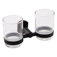 Склянка з тримачем Qtap Liberty настінна подвійна QTLIBBLM1155 Black, фото