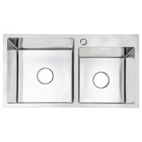 Мийка для кухні з двома чашами інтегрована Handmade H7843 (LDH7843BRU35387) Brushed Steel 3,0/1,0 мм Lidz, фото