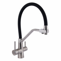 Змішувач для кухні Lidz Aria 020F3 з гнучким виливом з підключенням для питної води (k35) LDARI020F3BNK37647 Black / Nickel, фото