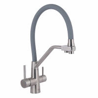 Змішувач для кухні Lidz Aria 020F3 з гнучким виливом з підключенням для питної води (k35) LDARI020F3GNK39211 Grey / Nickel, фото