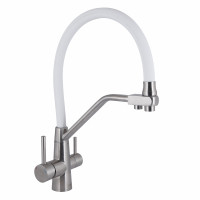 Змішувач для кухні Lidz Aria 020F3 з гнучким виливом з підключенням для питної води (k35) LDARI020F3WNK39480 White / Nickel, фото