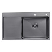 Мийка для кухні інтегрована Lidz Handmade H7849BR (LIDZH7849BRPVD3008) Brushed Black PVD 3,0/1,0 мм, фото