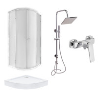 Готове рішення Qtap 5: Душ. кабіна півкругла, 90x90 + Піддон + Душ. панель + Змішувач для душу, фото