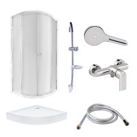 Готове рішення Qtap 9: Душ. кабіна півкругла, 90x90 + Піддон + Змішувач для душу + Стійка + Шланг + Лійка, фото