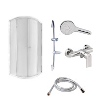 Готове рішення Qtap 10: Душ. кабіна півкругла, 90x90 + Змішувач для душу + Стійка + Шланг + Лійка, фото