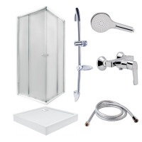 Готове рішення Qtap 11: Душ. кабіна квадратна, 90x90 + Піддон + Змішувач для душу + Стійка + Шланг + Лійка, фото