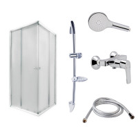 Готове рішення Qtap 12: Душ. кабіна квадратна, 90x90 + Змішувач для душу + Стійка + Шланг + Лійка, фото