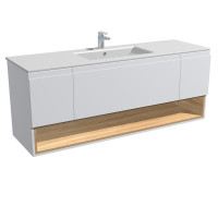 Qtap Robin комплект (тумба+раковина врізна) підвісний 3 ящика висувних, 1 полиця з доводчиком 1500х585х460 WHITE/WHITISH OAK, фото