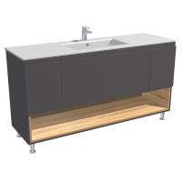 Qtap Robin комплект (тумба+раковина врізна) підлоговий 3 ящика висувних, 1 полиця з доводчиком 1500х825х460 GRAPHITE/WHITISH OAK, фото