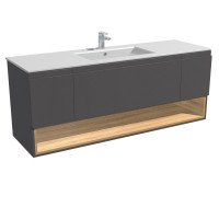 Qtap Robin комплект (тумба+раковина врізна) підвісний 3 ящика висувних, 1 полиця з доводчиком 1500х585х460 GRAPHITE/WHITISH OAK, фото