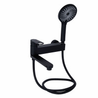 Змішувач для ванни Qtap Jay з поворотним виливом (з душовим гарнітуром) QTJAY260BLM45548 Black Matt, фото