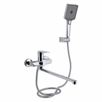 Змішувач для ванни Qtap Aries з довгим поворотним виливом (з душовим гарнітуром) QTARI2601CRM45558 Chrome, фото