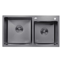 Мийка для кухні з двома чашами інтегрована Lidz Handmade H7843 (LDH7843BPVD45586) Brushed Black PVD 3,0/1,0 мм, фото