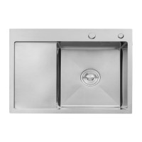 Мийка для кухні з крилом інтегрована права Lidz Handmade H6350R (LDH6350BRUR45587) Brushed Steel 3,0/1,0 мм, фото