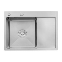 Мийка для кухні з крилом інтегрована ліва Lidz Handmade H6350L (LDH6350BRUL45588) Brushed Steel 3,0/1,0 мм, фото