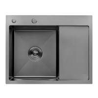 Мийка для кухні з крилом інтегрована ліва Lidz Handmade H6350BL (LDH6350BRUL45589) Brushed Black PVD 3,0/1,0мм, фото