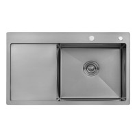 Мийка для кухні з крилом інтегрована права Lidz Handmade H7849R (LDH7849BRUR45591) Brushed Steel 3,0/1,0 мм, фото