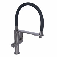 Змішувач для кухні Qtap Vlasta New з гнучким виливом з підключенням для питної води QTVLA364GMB45649 Gunmetal Black PVD, фото