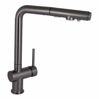 Змішувач для кухні Qtap Rozcesti з висувним виливом з підключенням для питної води QTROZ367GMB45942 Gunmetal Black PVD, фото