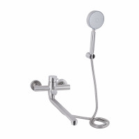 Змішувач для ванни Brinex Pure 005 з довгим поворотним виливом (з душовим гарнітуром) Nickel BRIPUR005NKL, фото