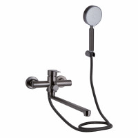 Змішувач для ванни Brinex Pure 005 з довгим поворотним виливом (з душовим гарнітуром) Graphite BRIPUR005GRP, фото