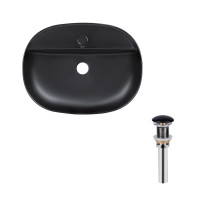 Комплект Qtap Scorpio: Раковина накладна овальна 505x385x120 мм Matt Black + Донний клапан PU03, фото