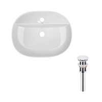 Комплект Qtap Scorpio: Раковина накладна овальна 505x385x120 мм White + Донний клапан PU02, фото