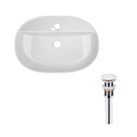 Комплект Qtap Scorpio: Раковина накладна овальна 610x400x120 мм White + Донний клапан PU02, фото