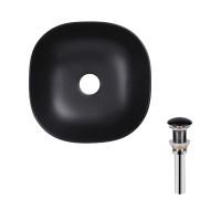 Комплект Qtap Kolibri: Раковина накладна квадратна 410x410x150 мм Matt Black + Донний клапан PU03, фото