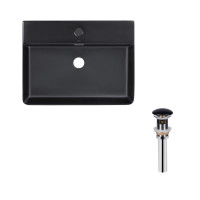 Комплект Qtap Nando LT: Раковина підвісна прамокутна 600х420х120 мм Matt Black + Донний клапан PU03O, фото