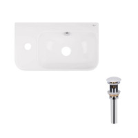Комплект Qtap Tern: Раковина підвісна прамокутна ліва 450х260х155 мм White + Донний клапан PU02O, фото