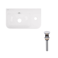 Комплект Qtap Tern: Раковина підвісна прамокутна права 450х260х155 мм White + Донний клапан PU02O, фото
